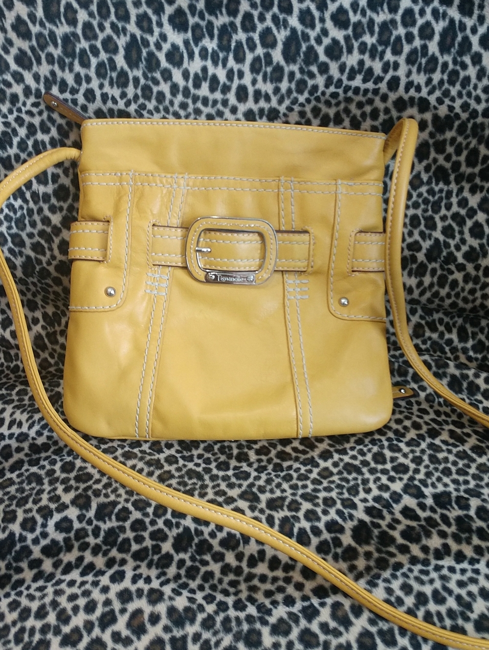 Tignanello Mustard Yellow Crossbody with Buckle Accent